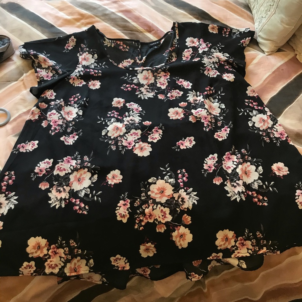 Black floral blouse